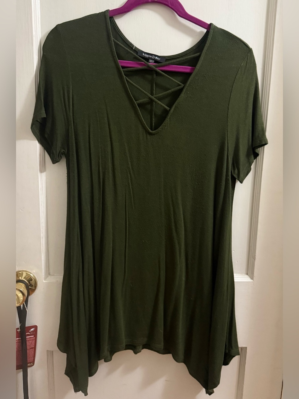 Lush Olive Green Crisscross V-Neck Womenās Top